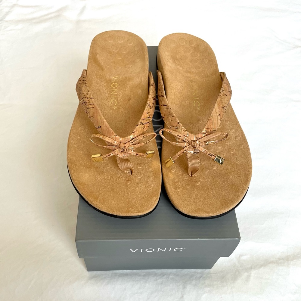 Vionic Rest Belai Gold Cork Womens Flip-Flop Thong Sandal